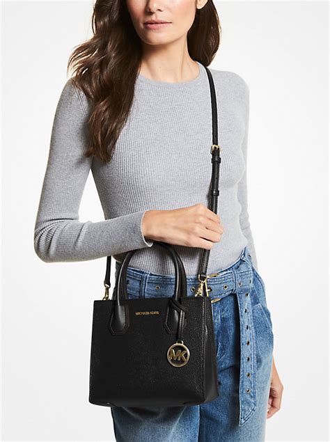 michael kors mercer medium pebbled leather crossbody bag black|Michael Kors pebbled leather handbags.